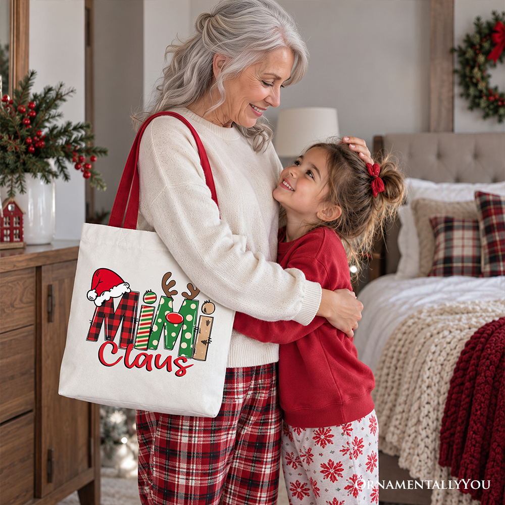 Mimi Claus Retro Christmas Tote Bag, Matching Family Holiday Gift Shopper