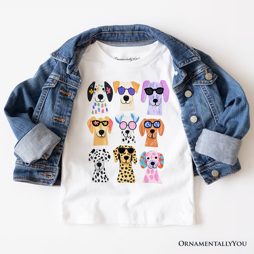Colorful Dogs T-Shirt, Animals Breeds Summer Tee