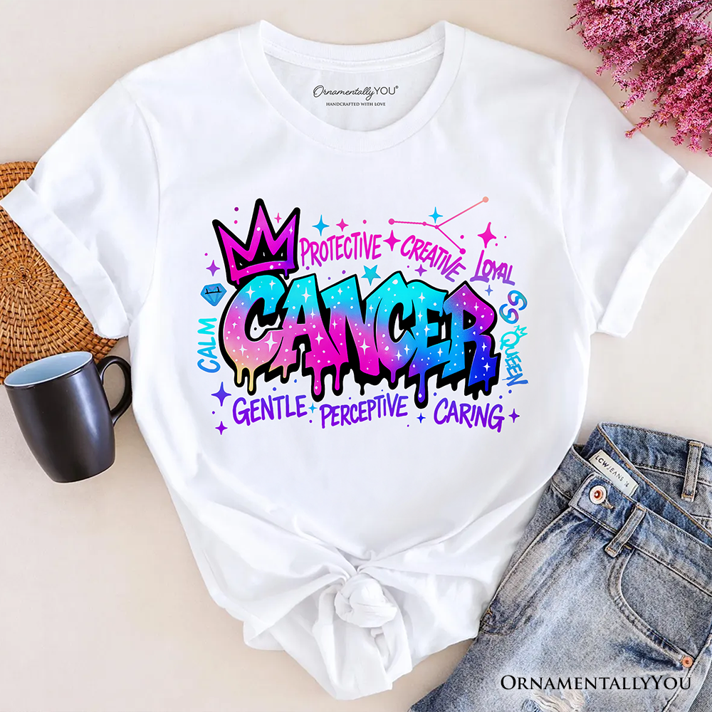 Cancer Graffiti Zodiac T-Shirt, Street Style Astrology Horoscope Tee