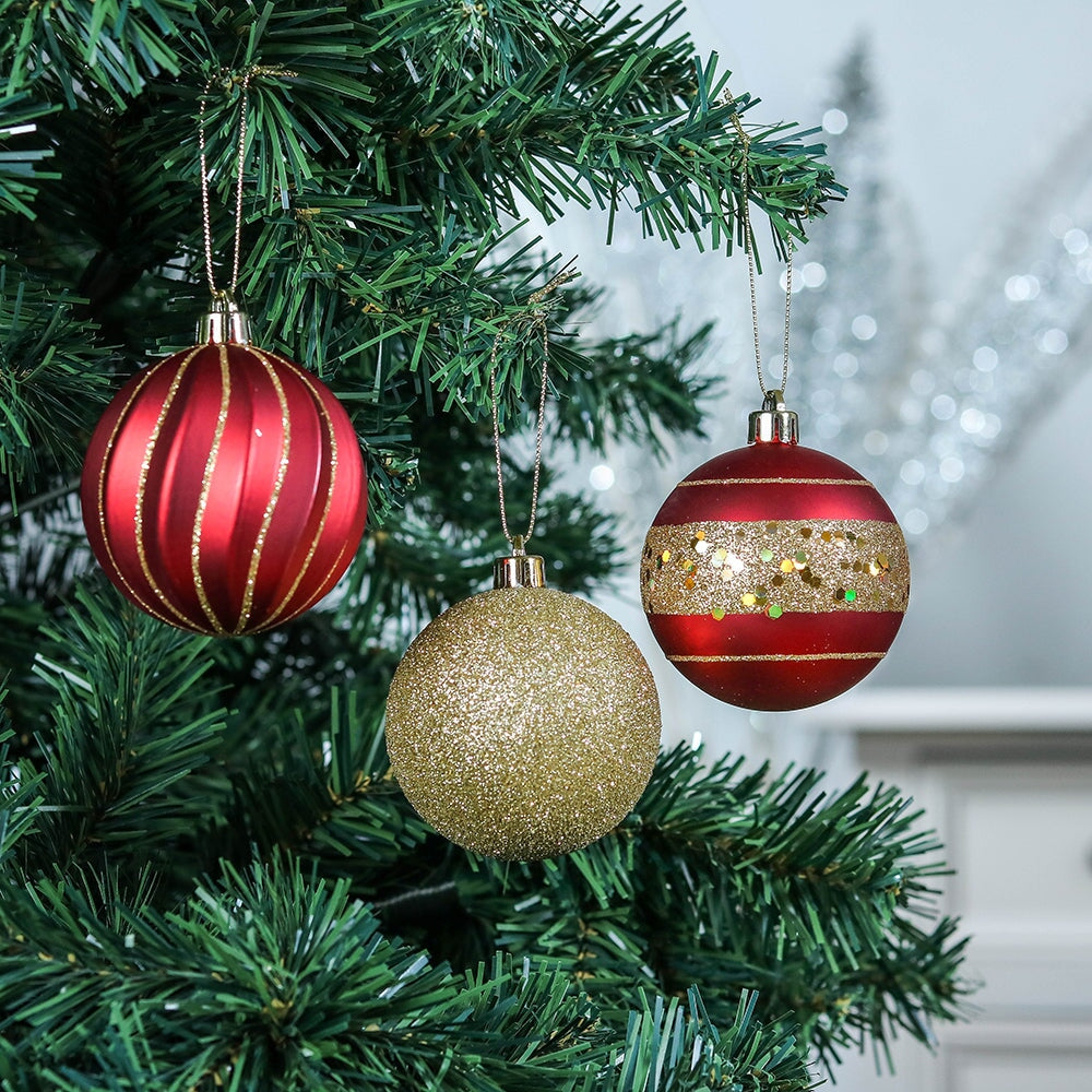 Charming Set of 35 Red and Gold Color Ornament Baubles, Christmas Tree Set