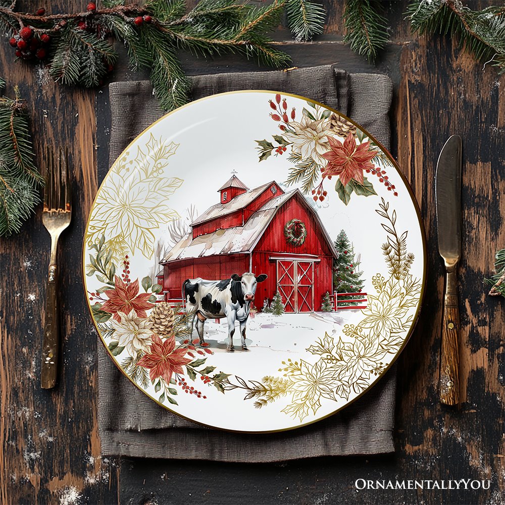 Decor Steals Special - Farmhouse Christmas Set of 4 Plates with Real Gold Elements, Holiday Tableware Collection for Salad, Dessert, Appetizer, and Side Plates