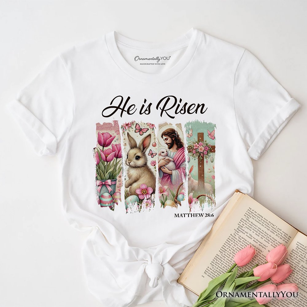 He Is Risen Easter Jesus T-Shirt, Matthew 28:6 Christian Tee for Believers