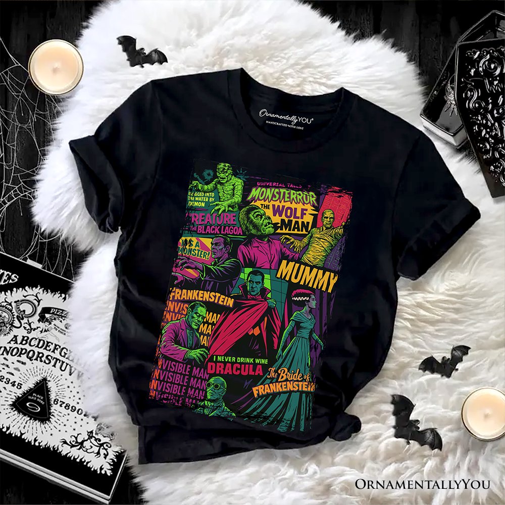 Horror Comic Classic Monsters T-Shirt, Vintage Scary Halloween Tee