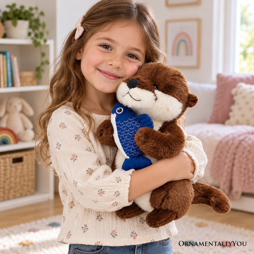 Otto the Otter Plushie, Adorable 12" Fish-Hugging Stuffed Animal for Kids’ Gifts