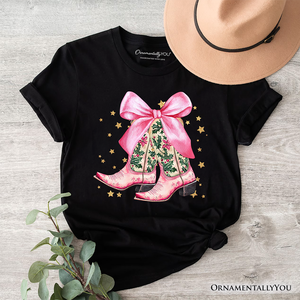 Pink Western Coquette Cowgirl Boots T-Shirt, Country Holiday Tee