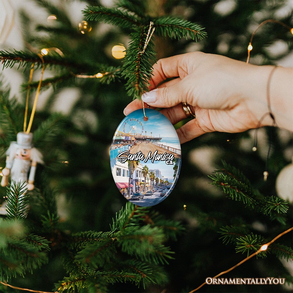 Santa Monica Resort Town Ceramic Ornament, California Coastal Christmas Souvenir and Decoration