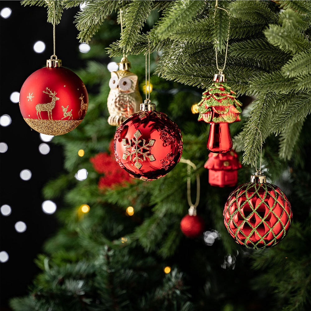 Super Large Enchanted Christmas Forest Ornament Bundle, Set of 80 Glittered Baubles, Snowflakes, Colored Icicles and Trees