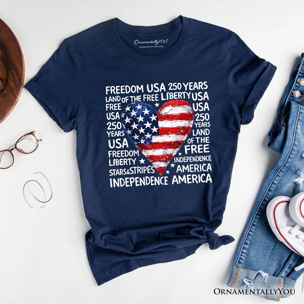 USA 250 Heart Patriotic T-Shirt, Retro 4th of July Tee