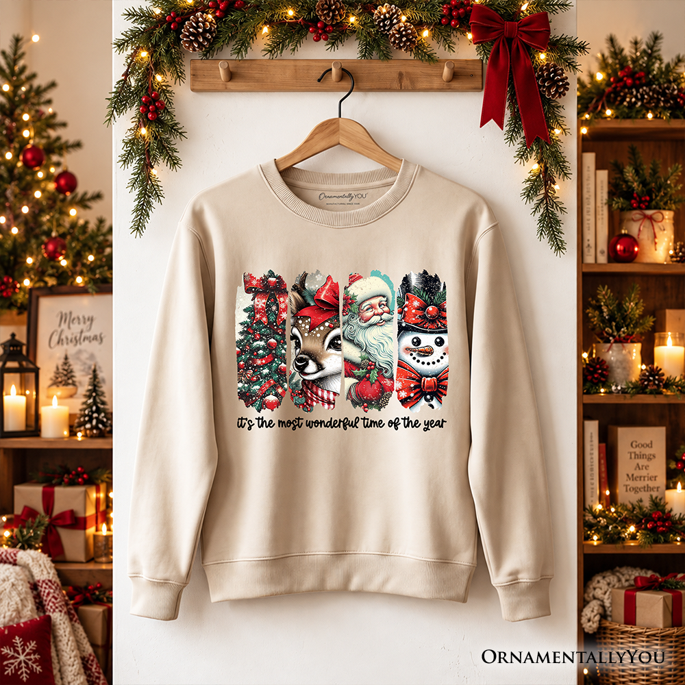 It's Most Wonderful Time Of The Year Sweatshirt, Reindeer, Santa, Snowman Vintage Sweater for Christmas