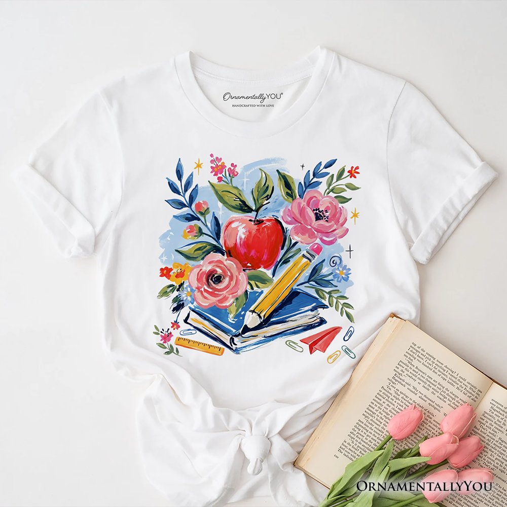 Boho Floral Teacher T-Shirt, Watercolor Back to School Tee