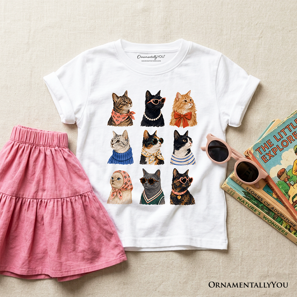 Kids Fashion Colorful Cats T-Shirt, Animals Breeds Summer Youth Tee