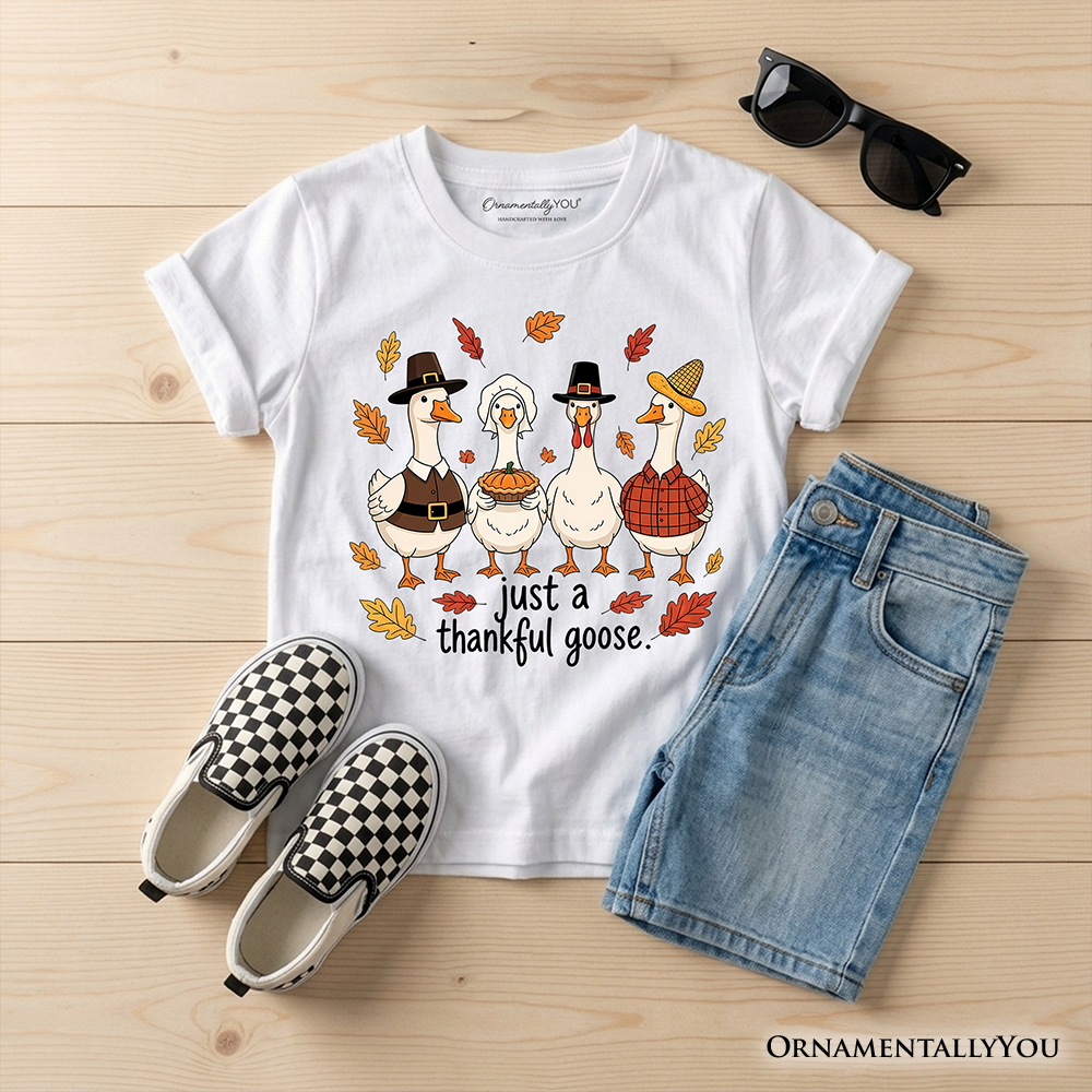 Kids Just a Thankful Goose T-Shirt, Funny Thanksgiving Family Turkey Day Youth Tee
