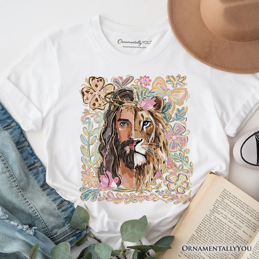 Lion of Judah Christian T-Shirt, Floral Jesus Religious Faith Tee