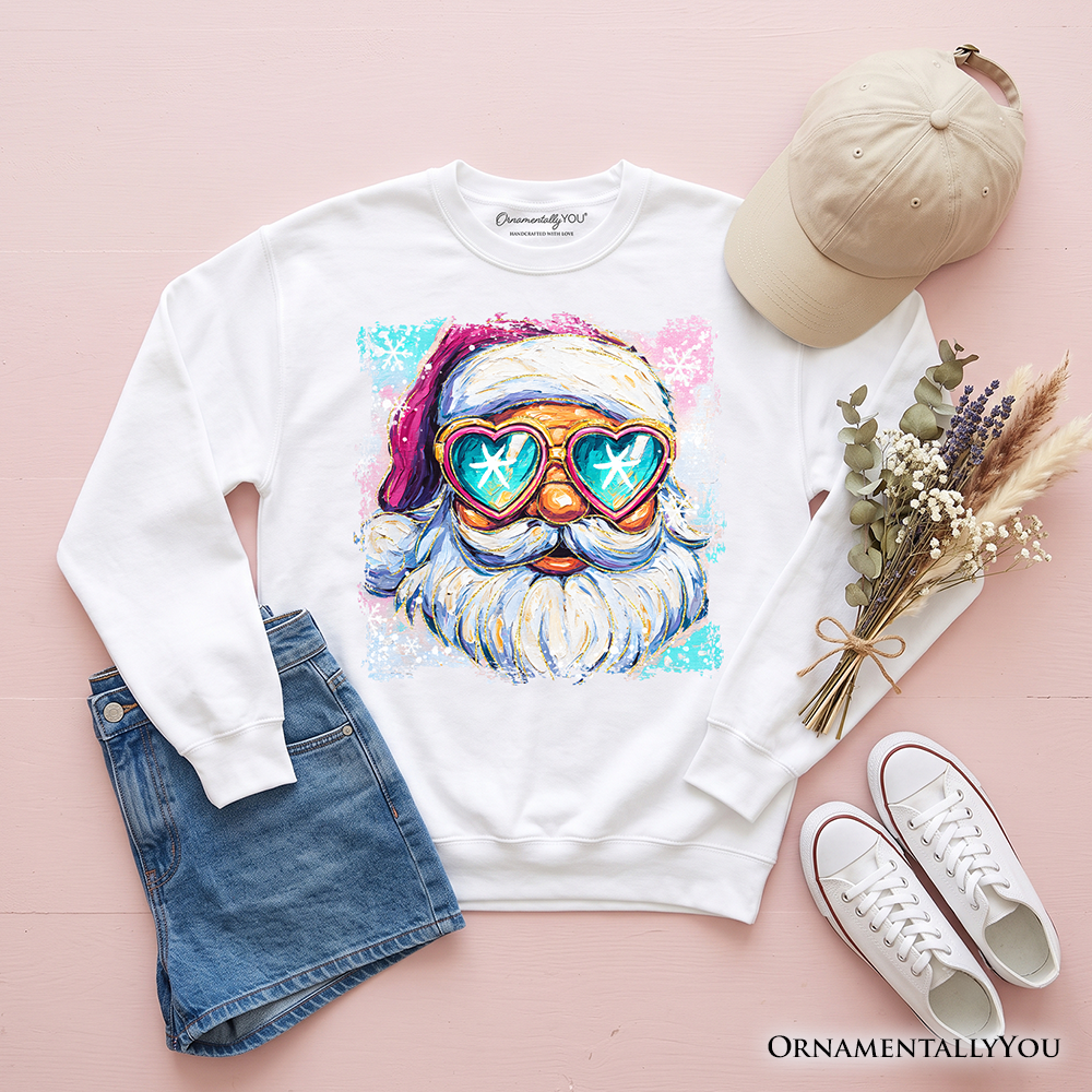 Merry Christmas Santa Sunglasses Christmas Sweatshirt, Funky Retro Holiday Sweater