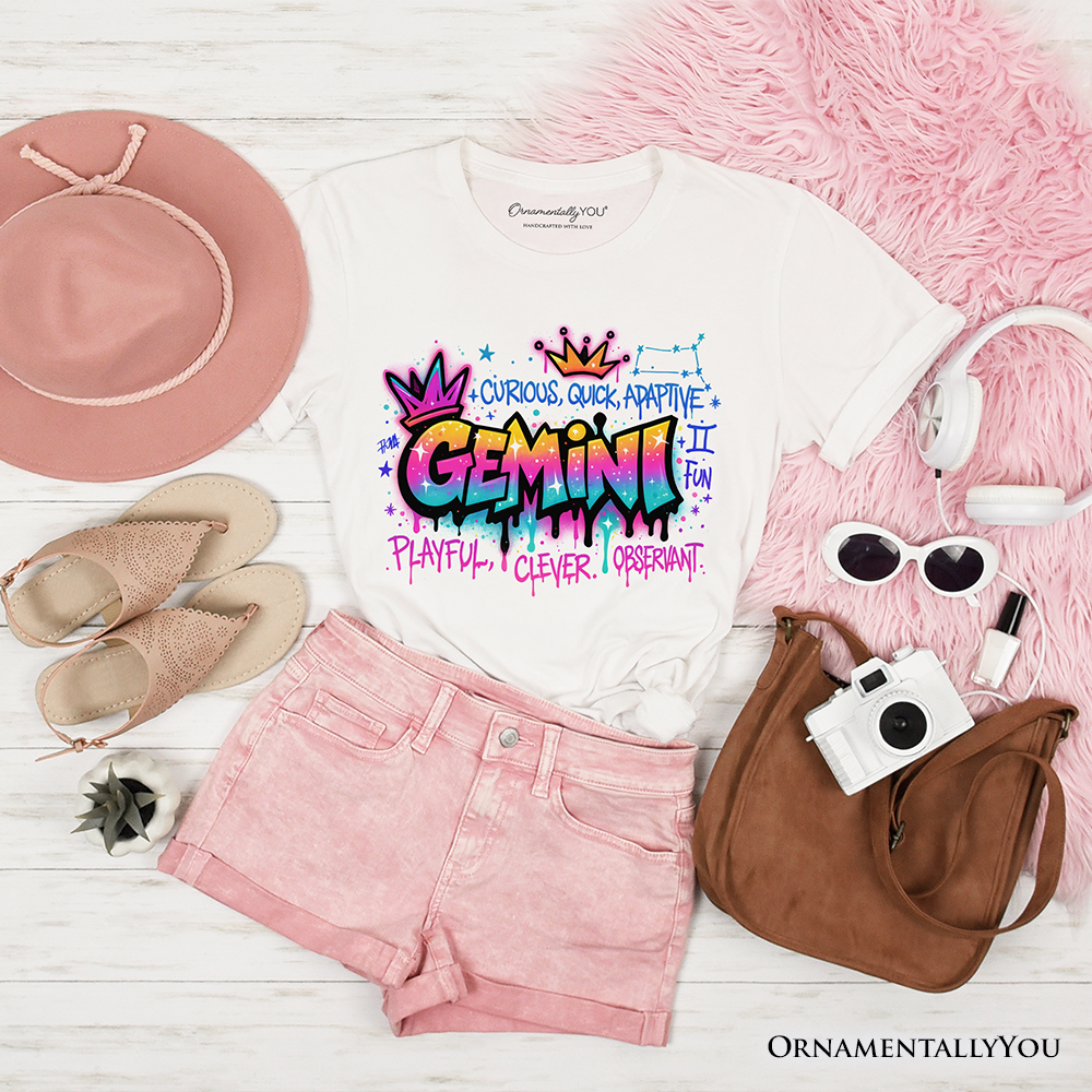Gemini Graffiti Zodiac T-Shirt, Street Style Astrology Horoscope Tee