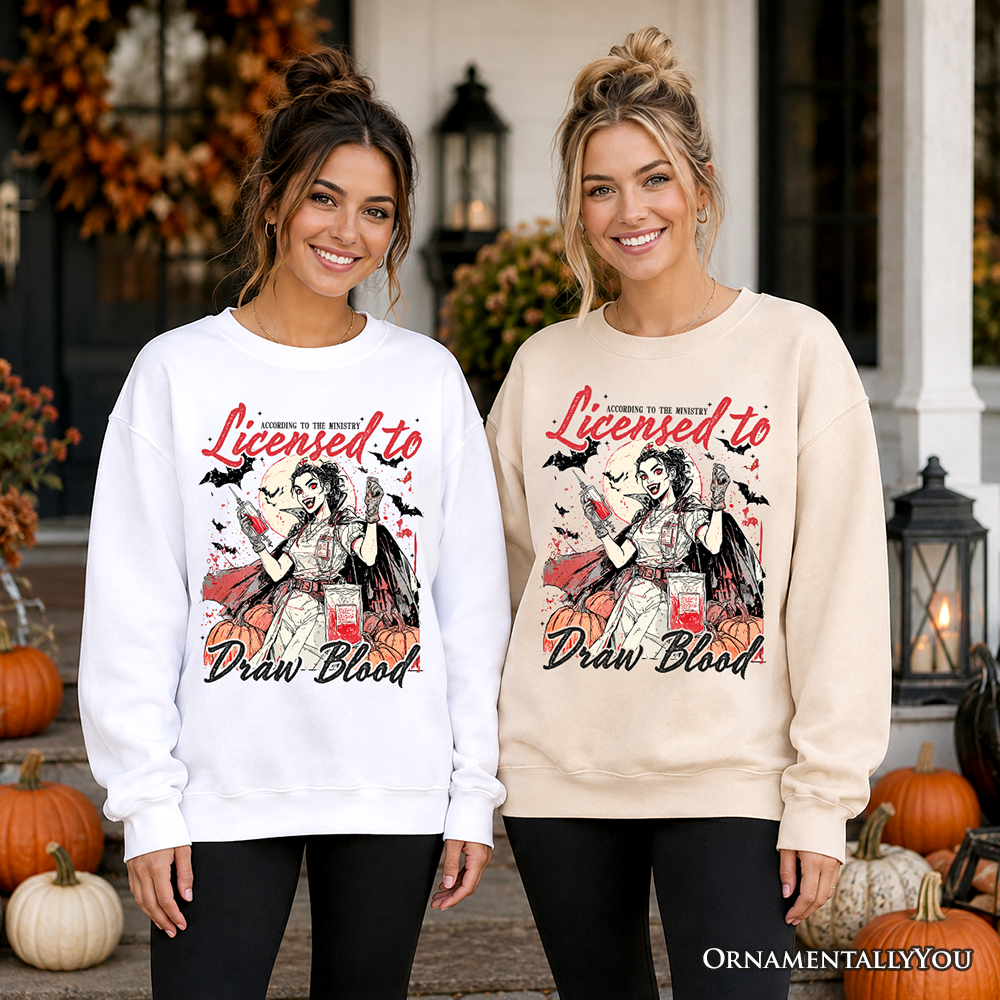 Licensed to Draw Blood Halloween Nurse Sweatshirt, Groovy Sweater for Spooky Season