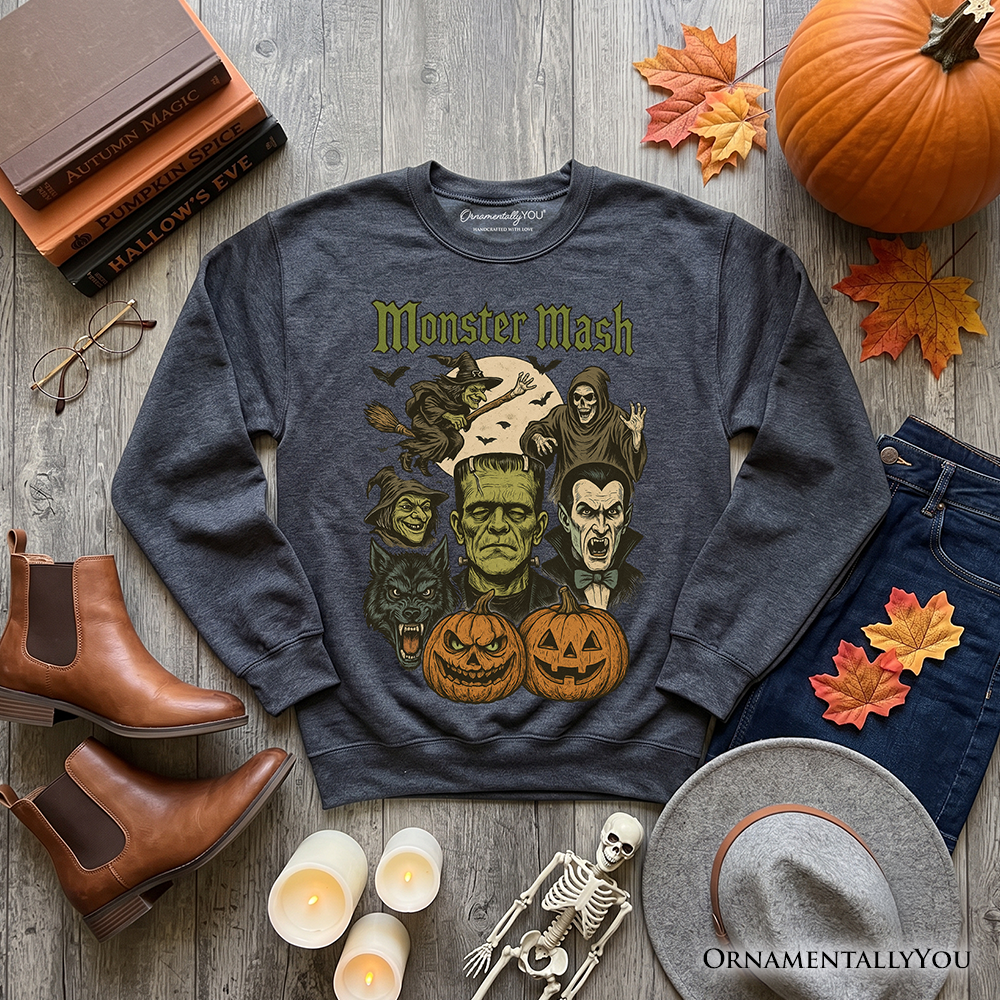 Monster Mash Classic Sweatshirt, Halloween Monsters Sweater for The Spooky Season