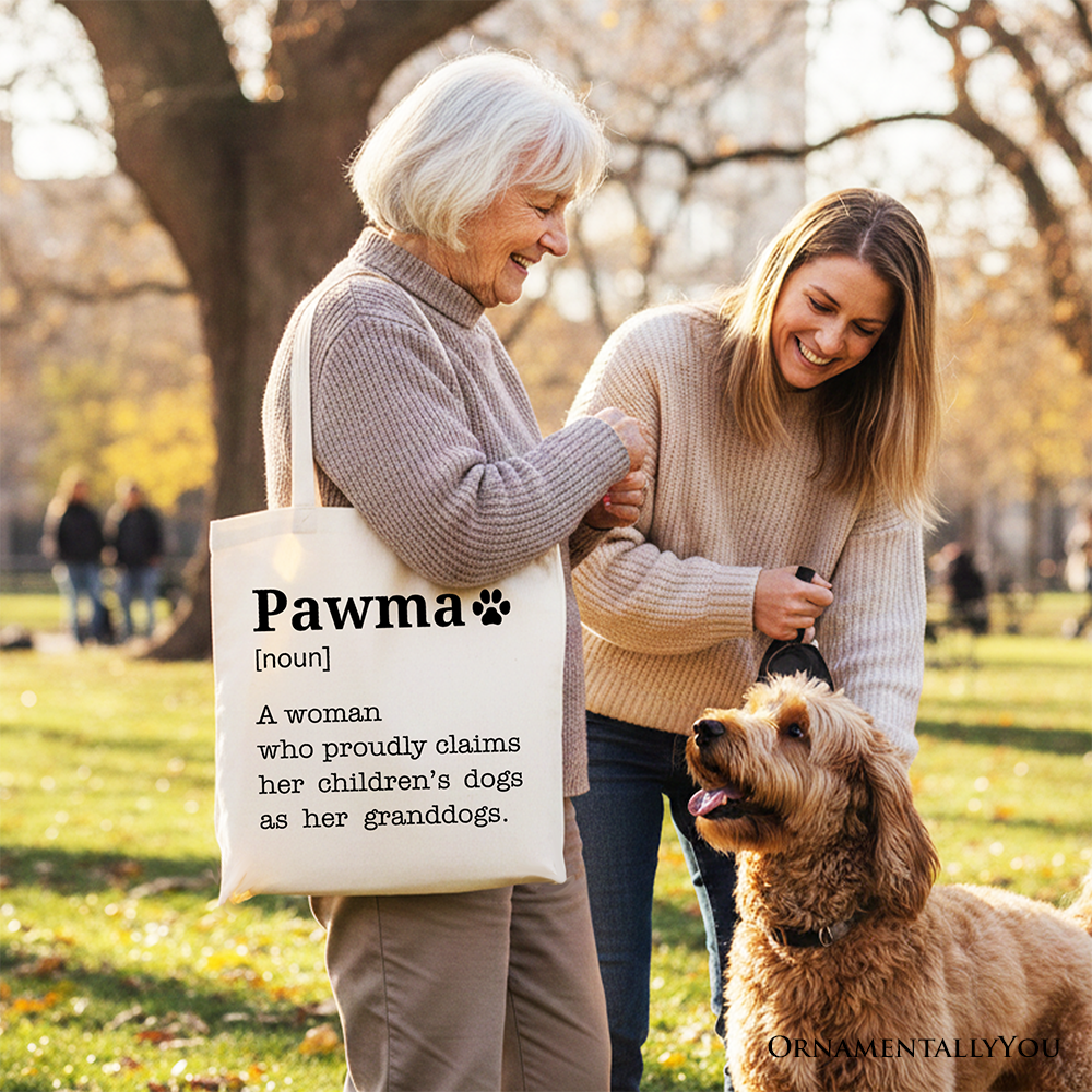 Personalized Pawma Definition Canvas Tote Bag, Funny Dog Lovers Mom Gift Shopper