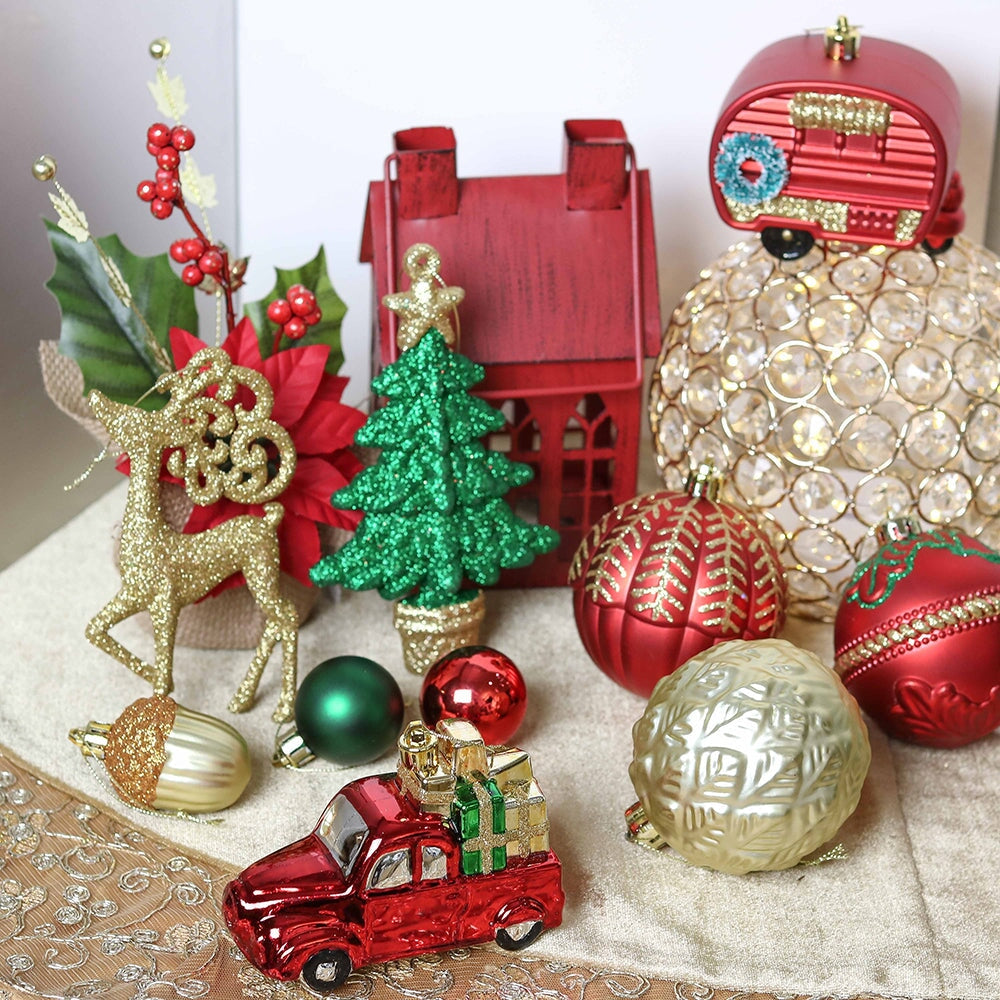 Vogue Black and Gold Ornament Set, Stylish Tree Set of 16 Glittery Baubles
