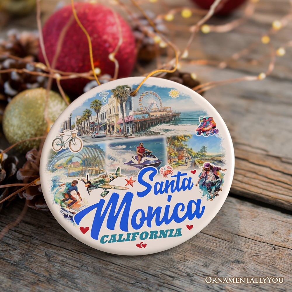 Santa Monica Resort Town Ceramic Ornament, California Coastal Christmas Souvenir and Decoration