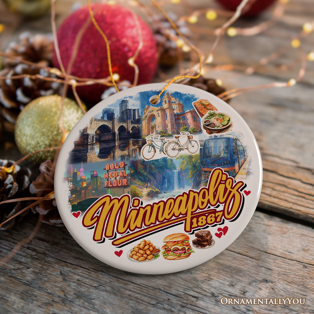 Vibrant Minneapolis Cultural Ornament, Minnesota Twin Cities Urban Heritage Christmas Souvenir