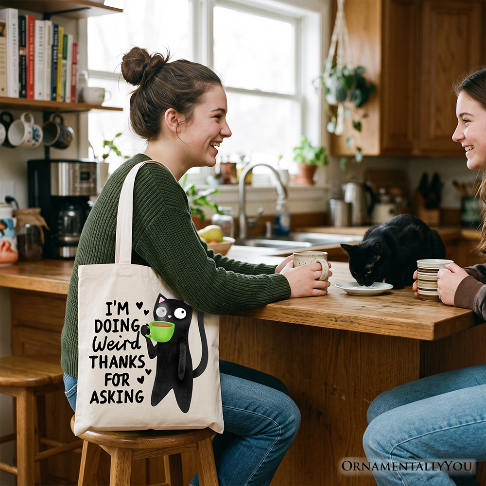 Coffee Black Cat Cute Tote Bag, I’m Doing Weird Funny Phrase Gift Shopper