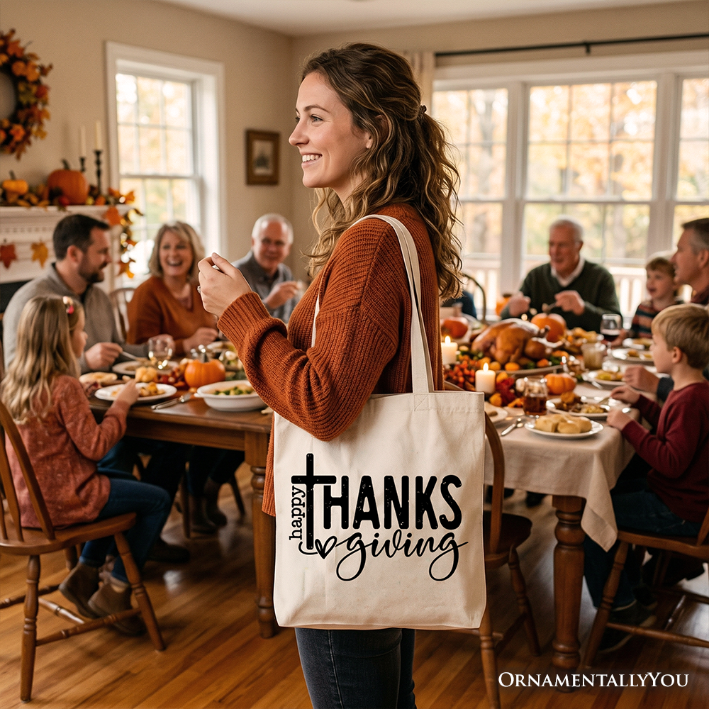 Happy Thanksgiving Minimalist Tote Bag, Christian Religious Fall Gift Shopper