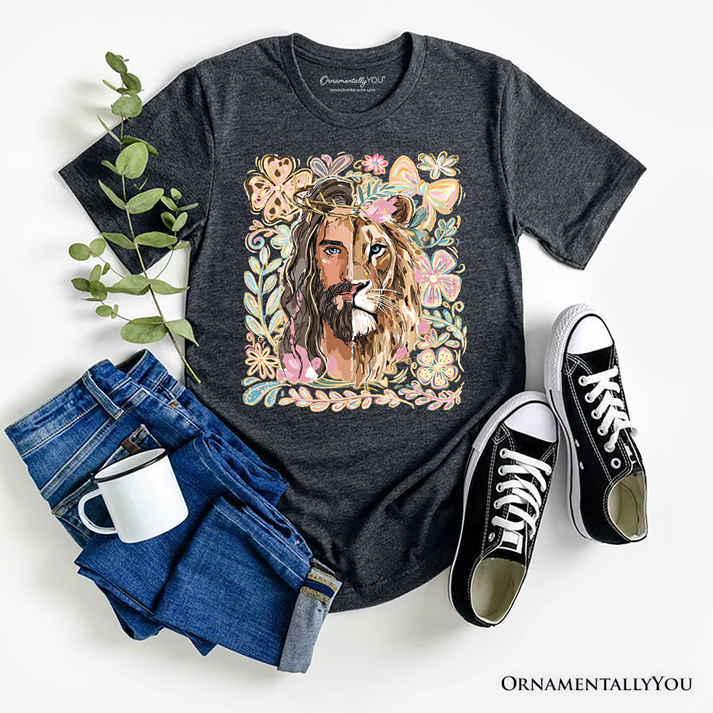 Lion of Judah Christian T-Shirt, Floral Jesus Religious Faith Tee