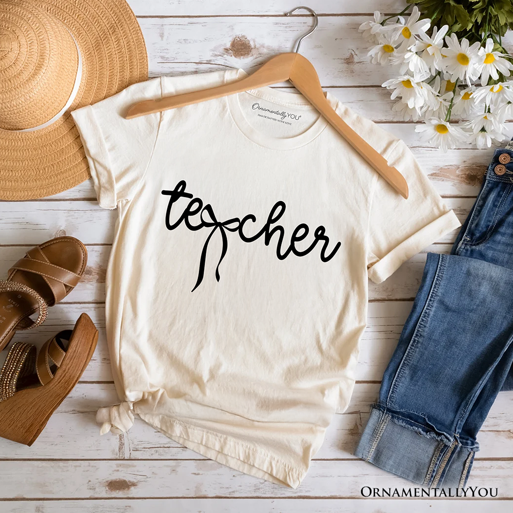 Teacher Coquette Bow T-Shirt, Minimalist Back to School Tee