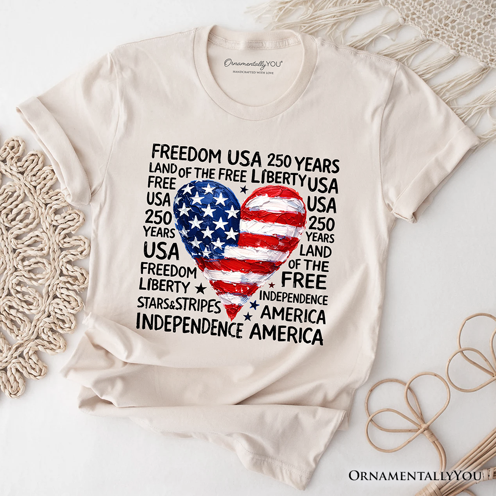 USA 250 Heart Patriotic T-Shirt, Retro 4th of July Tee
