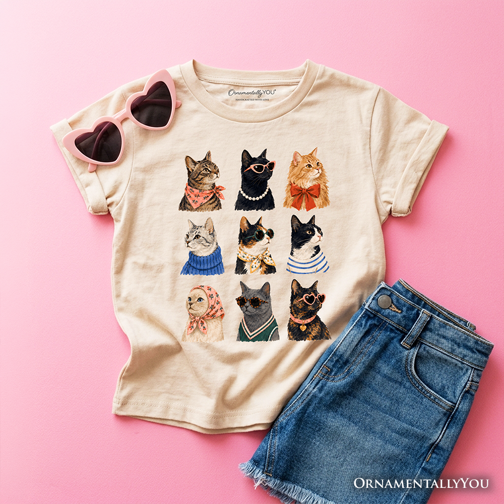 Kids Fashion Colorful Cats T-Shirt, Animals Breeds Summer Youth Tee