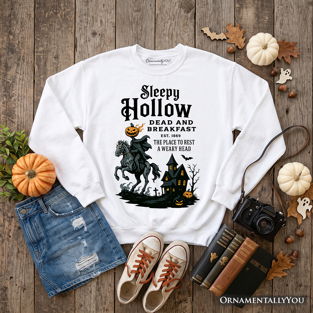 Headless Horseman Sleepy Hollow Halloween Light Sweatshirt, Dead and Breakfast Retro Sweater