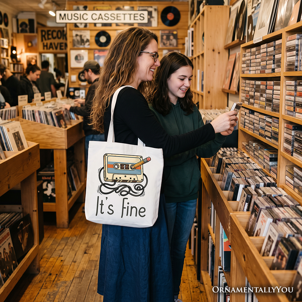 Retro Cassette Tape Tote Bag, 90s Music Vibe Gift Shopper