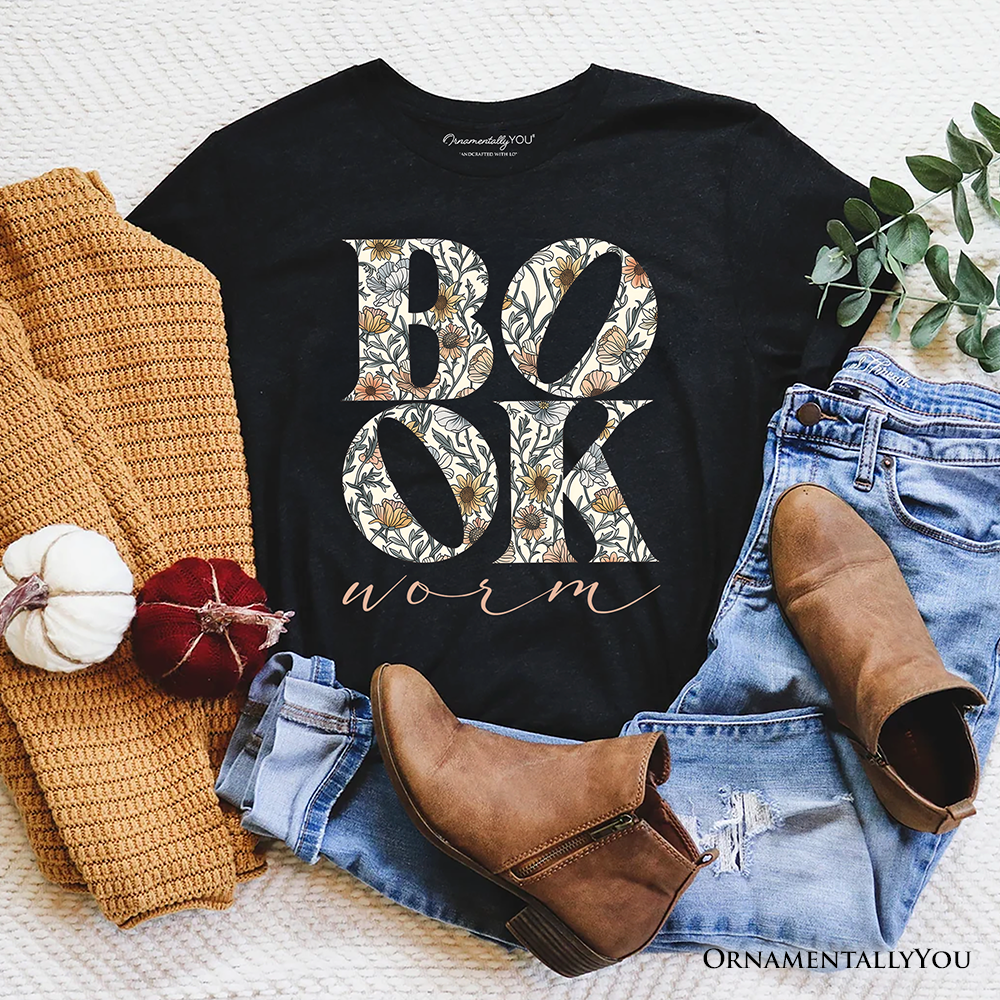 Bookworm Floral T-Shirt, Boho Wildflower Book Lover Tee