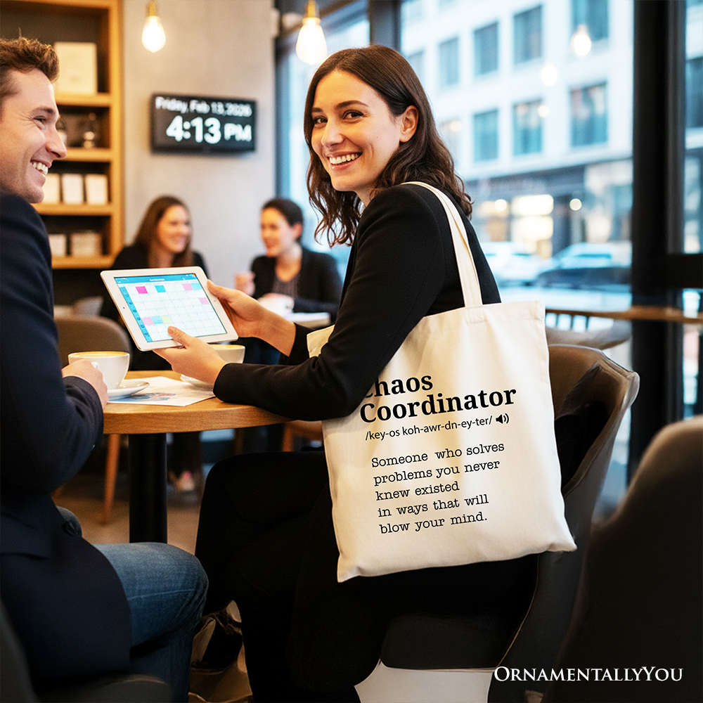Chaos Coordinator Definition Personalized Canvas Tote Bag, Funny Gift Shopper for Busy Moms