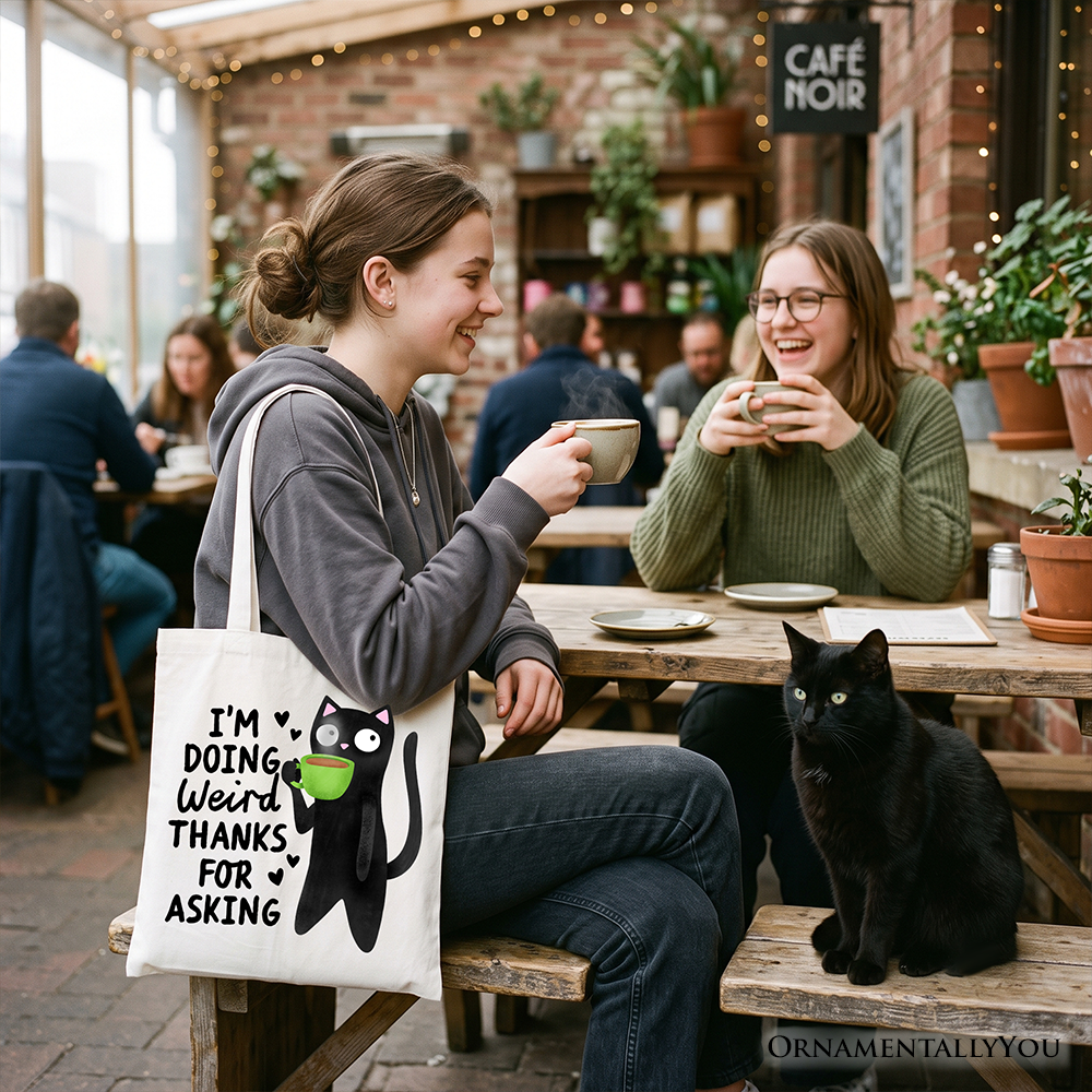 Coffee Black Cat Cute Tote Bag, I’m Doing Weird Funny Phrase Gift Shopper