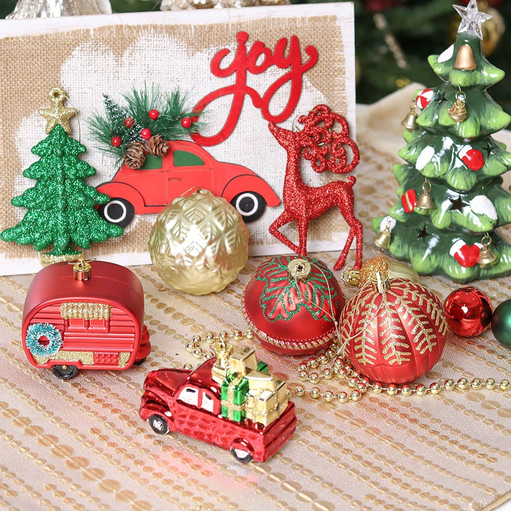 Vogue Black and Gold Ornament Set, Stylish Tree Set of 16 Glittery Baubles