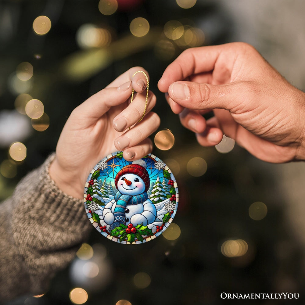 Frosty and Holly Snowman Ornament, Gift and Decor for Cheerful Winter Christmas Tree