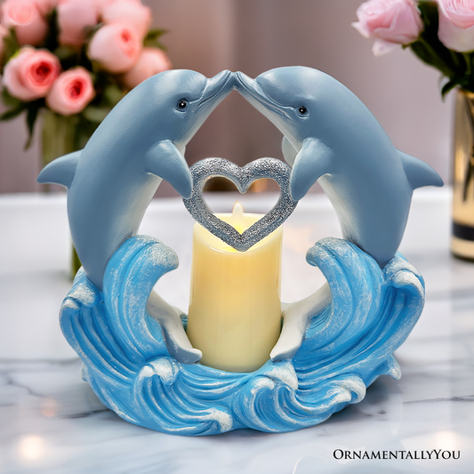 Tides of Affection Dolphin Figurine and Tealight Candle, 7" Romantic Tabletop Valentine or Anniversary Gift