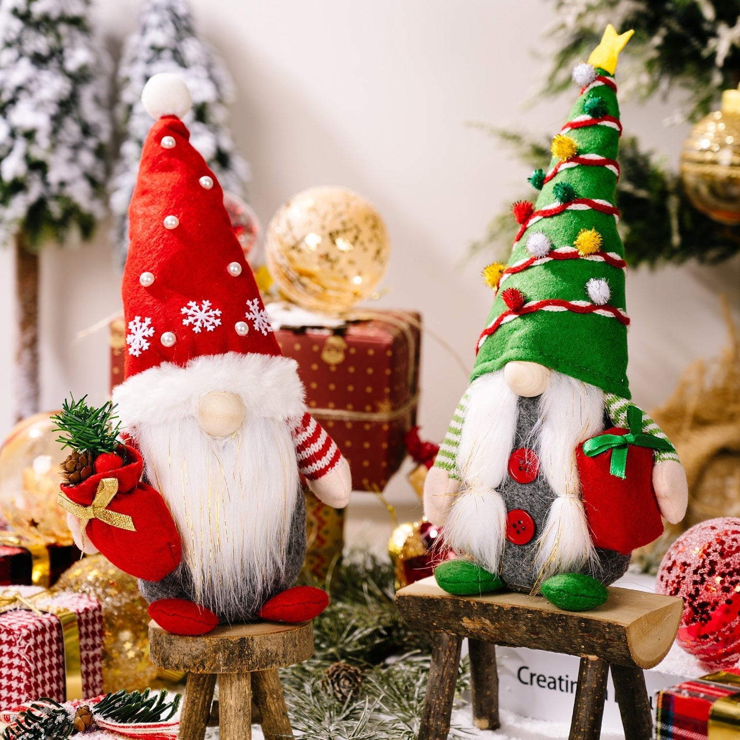 Jolly Companions Christmas Gnome Decor Set of Two, Plush Xmas Home Decor