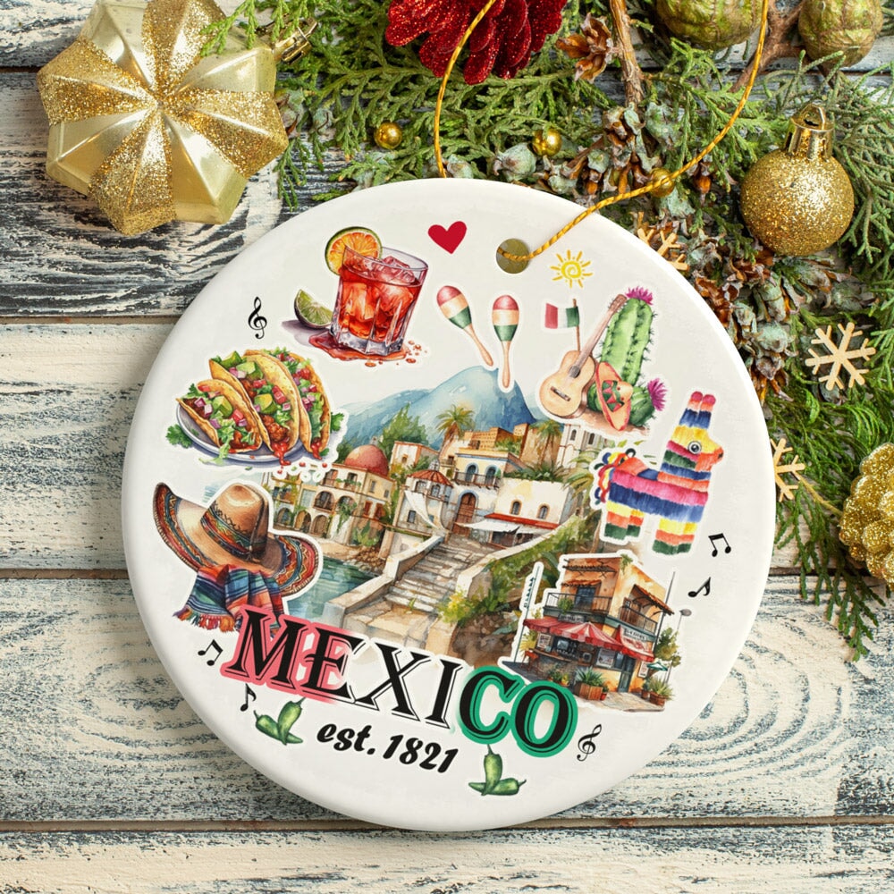 Artistic Mexico Landmarks and Natural Wonders Ornament, Mexican Cultural Heritage Christmas Gift