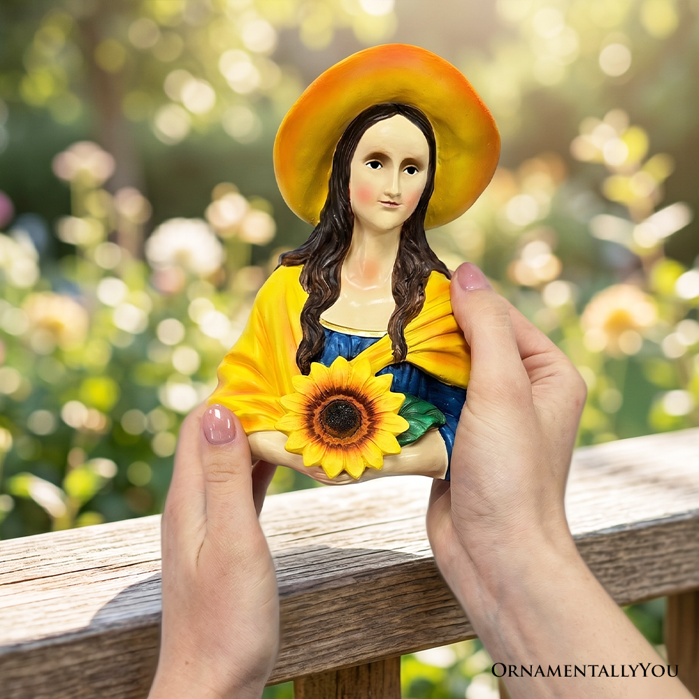 Mona Lisa The Sunflower Guardian Art Sculpture Figurine, 7" Spring Garden Statue and Leonardo Da Vinci Mix