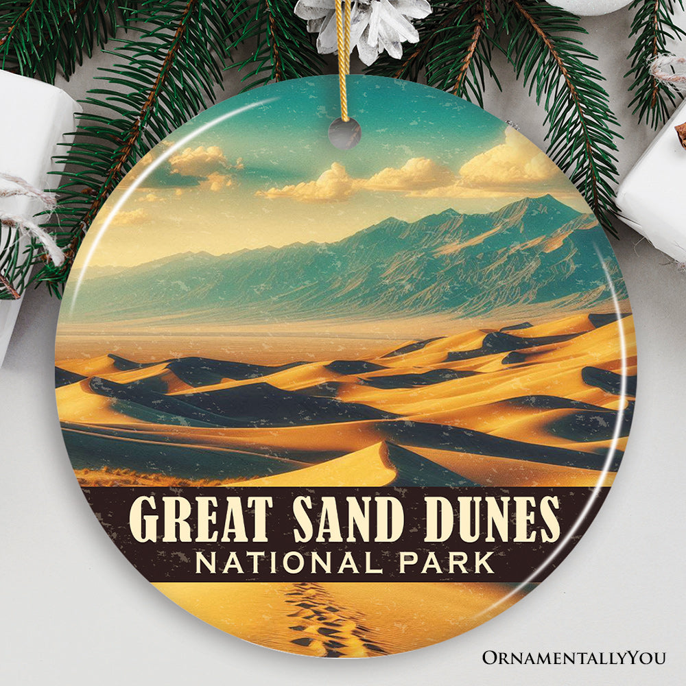 Great Sand Dunes National Park Ornament, Colorado Rolling Dunes and Mountain Backdrop Christmas Keepsake and Travel Souvenir
