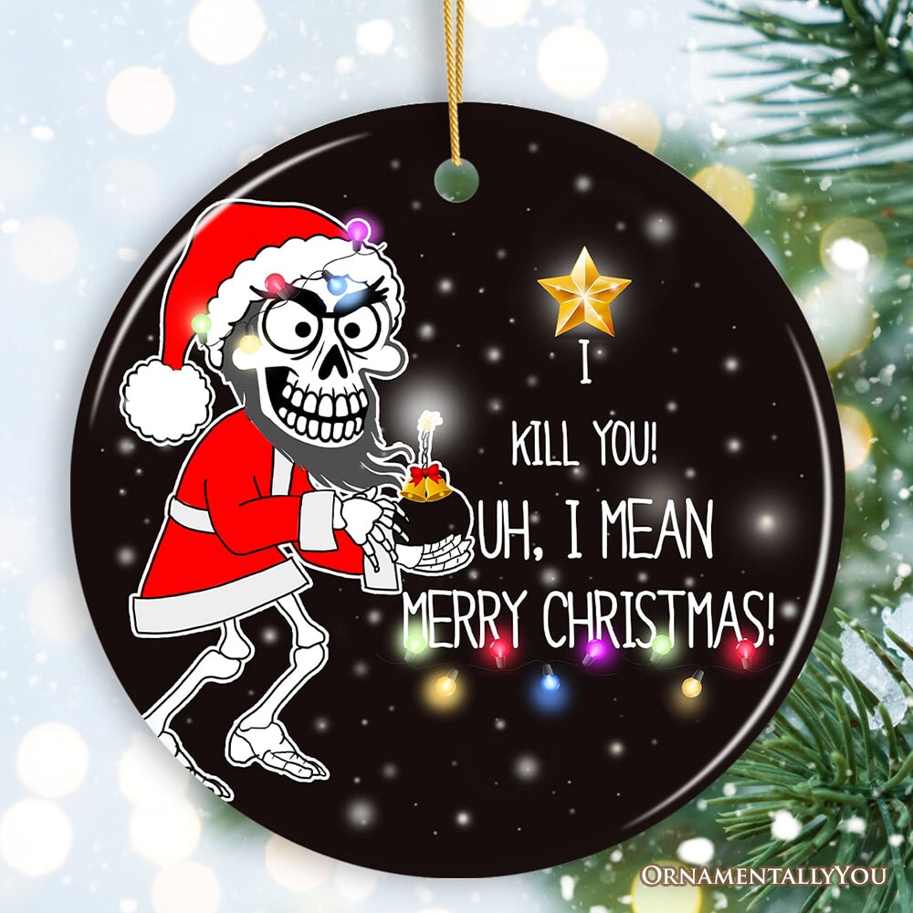 Hilarious Skeleton Bomber Christmas Ornament, Bomb for a Present Funny Comedy Gift