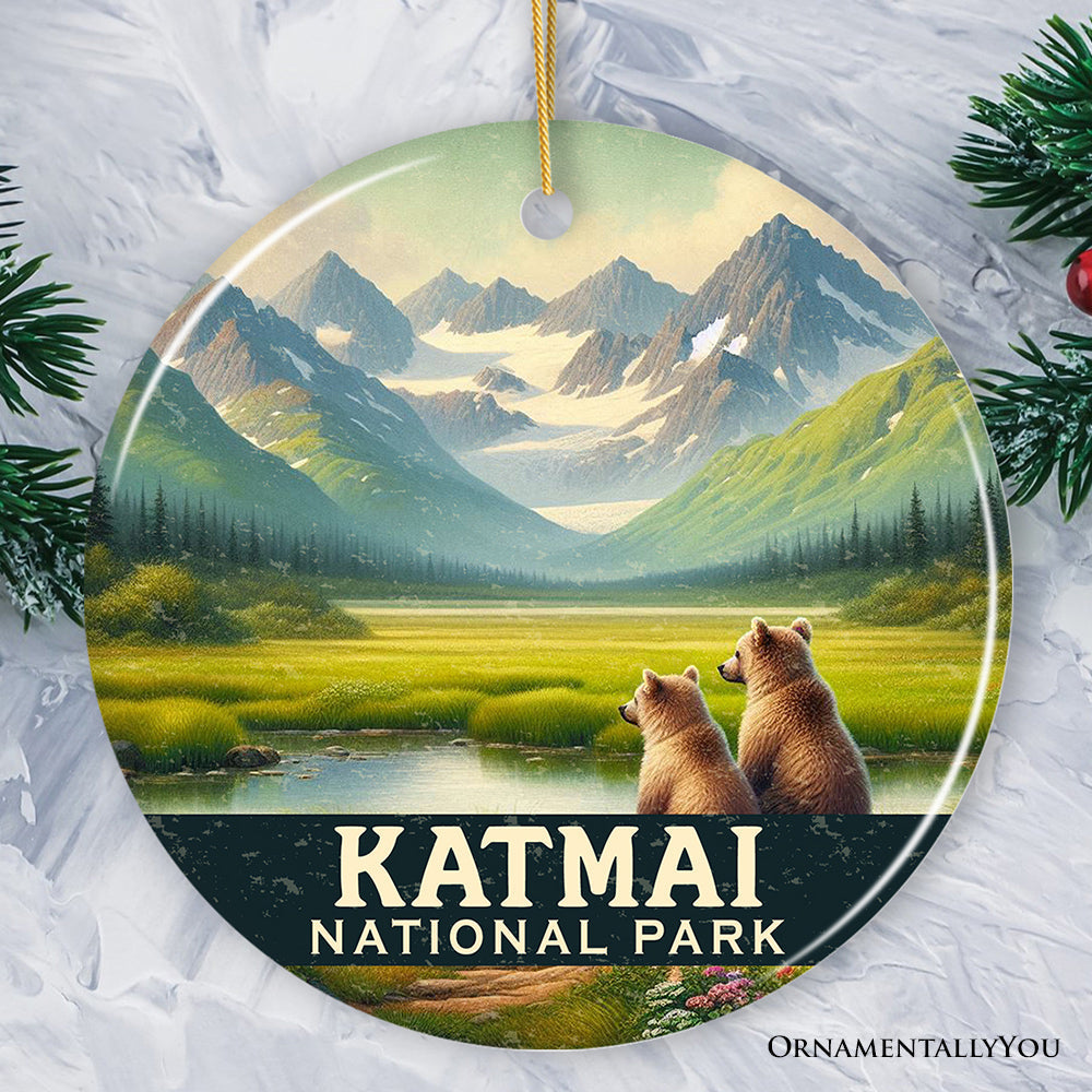 Katmai National Park Ornament, Alaska Wildlife Mountain Landscape Christmas Keepsake and Travel Souvenir