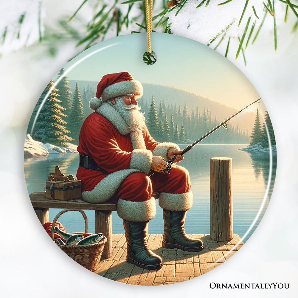 Peaceful Fishing Session with Santa Claus Christmas Ornament, Gift for Anglers