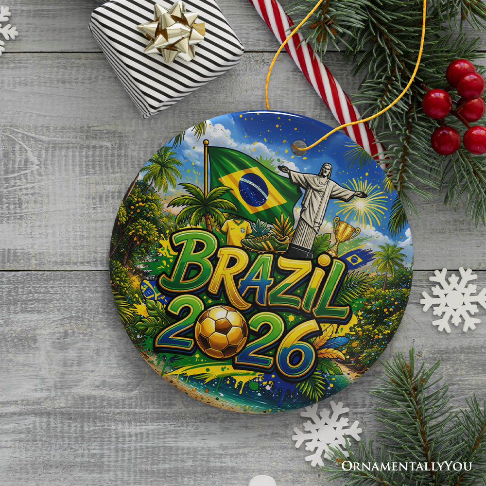 Brazil 2026 Soccer Cup Global Championship Ornament, Fans Football Gift and Tree Decor