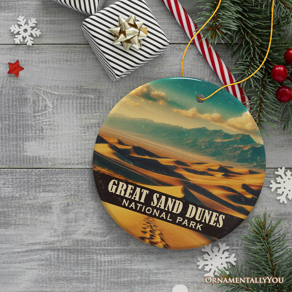 Great Sand Dunes National Park Ornament, Colorado Rolling Dunes and Mountain Backdrop Christmas Keepsake and Travel Souvenir
