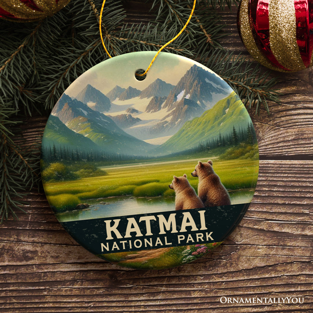 Katmai National Park Ornament, Alaska Wildlife Mountain Landscape Christmas Keepsake and Travel Souvenir
