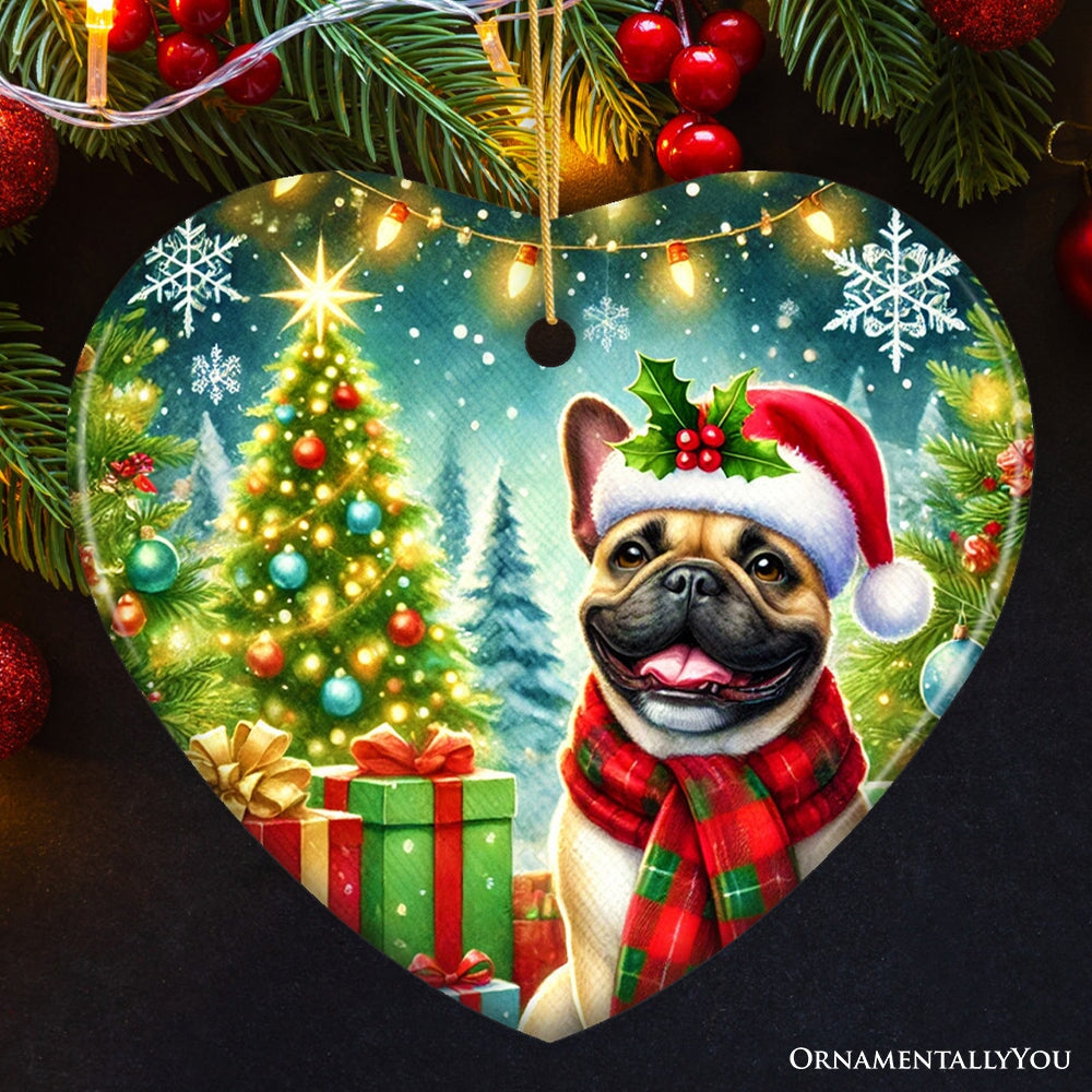 Frosty French Bulldog Ornament, Charming Pup Decoration for Magical Christmas